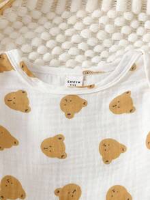 SHEIN Infant Boy Casual Everyday Outing Crinkle Fabric Cute Bear Print Bodysuit And Corduroy Bib Pants Set, Autumn Newborn Baby Boy Clothes Set Cute Baby Boy Clothes - Brown - View 5