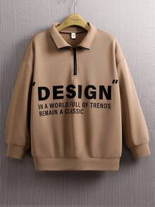 SHEIN Teen Boys Casual Street Solid Color Letter Slogan Print Comfortable High Neck Long Sleeve Sweatshirt, Suitable For Commuting, School, Daily Casual, Travel, Sports, Party, Boys Sweatshirts Teen Boy Sweatshirts Pull Fall Autumn And Winter