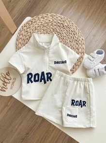 2pcs Baby Boy Summer Casual Korean Style Cute Letter Print Stand Collar Top Jacket And Shorts Set - Multicolor - View 5