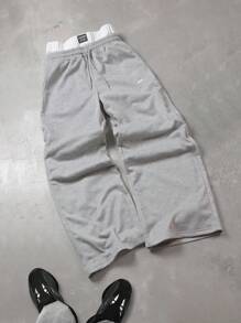 PAVTROS Manfinity Streetrush Men's Casual Versatile Contrast Color Waistband Wide Leg Sweatpants - Grey - View 2