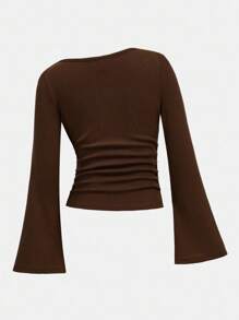 Girlism Tween Girl Multicolor Fall Rib-Knit T-Shirts With Flare Sleeves And Boat Neckline, Long Sleeve Crop Top, 3 Packs Top Winter