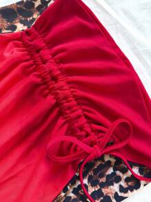 Soleia Plus Size Women's Reversible Leopard Print & Red Color Matching Bikini 3 PiecesBikini Set Set For Summer Beach Vacation Cheetah Print - Multicolor - View 4