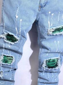 Manfinity Roughcore Men's Slim Fit Ripped Pocket Casual Denim Jeans Men Ripped Jeansstreetwear Jeans - Light Wash - View 5