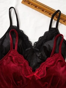 2件套女士优雅丝绒蕾丝边吊带睡裙套装，丝绒睡衣，内衣睡裙，丝绒睡袍，女士丝绒睡裙，秋冬服装