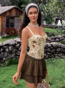 SHEIN 1 bộ đồ liền thân in họa tiết định hình eo và lưng cho nữ - Nhiều màu - Xem 5