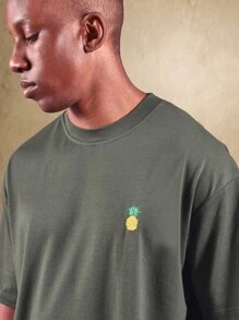 Áo thun oversized thêu chữ thập SUMWON họa tiết hoa và dứa, tay ngắn, phong cách mùa hè thường ngày, họa tiết trái cây nhiệt đới, thời trang đường phố, đi nghỉ mát. - Màu xanh lá cây đậm - Xem 5