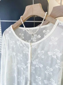 INAWLY Plus Size Floral Print Sheer Summer Vacation Jacket Fall Winter Cloth For Women Autumn - Apricot - View 3