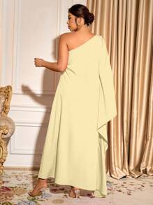 Cravure Váy maxi xếp nếp một bên vai phong cách nghỉ dưỡng tối giản màu trơn cỡ lớn dành cho nữ - Màu vàng - Xem 2