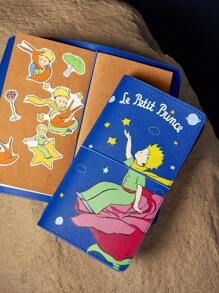 LE PETIT PRINCE X SHEIN 1 件 A6 尺寸 PU 皮革旅行笔记本，附带 2 个替换笔记本，DIY 友好，适合旅行计划、日记、记笔记，适合男士、女士、学生，尤其适合旅行，小王子，B612 星球，玫瑰，爱，月亮和星星 - 藍色 - 查看 2