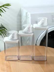 1 pieza Dispensador de detergente para ropa recargable y a prueba de fugas de 700ML, 1100ML, 1500ML, 1900ML transparente con tapa y taza medidora, contenedor de almacenamiento multifuncional, botella de viaje, organizador para el hogar, lavandería, dormitorio, campamento, viajes al aire libre - transparente - Ver 2