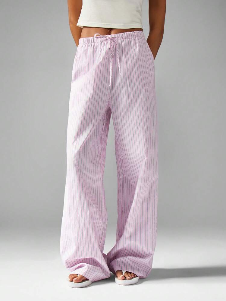 MISSGUIDED Wide Leg Summer Palazzo Pants Pinstripe Casual Drawstring Waist Lounge Beach Vacation Bottoms Flowing Resort Wear Travel Fashion Comfort Style