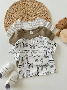 3-Piece Soft Knit Crew Neck Short Sleeve Tops Set For Baby Boy Or Baby Girl Graphic - Green - View 4