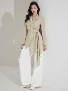 Heiryn 女士3D花卉装饰翻领长袖西装外套长袖西装外套立体花卉下摆不对称韩版风格秋季女装 - 綠色 - 查看 6