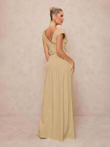 Lumalex Váy thời trang gợi cảm cổ chữ V sâu màu trơn dành cho nữ - Màu Khaki - Xem 2