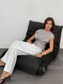 SHEIN Tall 亚麻蝙蝠袖休闲上衣，夏季，毕业，教师，返校 - 卡其色 - 查看 7