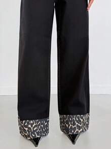 SHEIN Tall HIGH RISE WIDELEG JEAN WITH LEOPARD TALL - Black - View 6