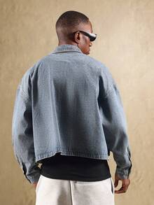 SUMWON Áo khoác denim Carpenter Trucker có túi vá phía trước, dáng rộng, cổ điển, thời trang đường phố, nhẹ, phong cách xuân thu - Màu xanh lam - Xem 2