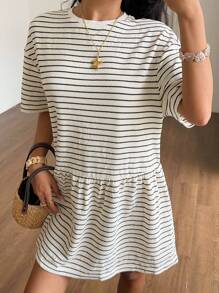 CovetEZ 女式条纹针织宽松娃娃裙，短袖 - 彩色 - 查看 7
