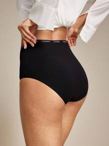 LUVLETTE 3 条装透气棉质基本款高腰三角裤女士内裤套装 - 全黑，也适合青少年女孩和儿童 - 黑色 - 查看 5