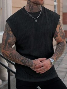 Manfinity CasualCool 男士宽肩无袖背心，非常适合夏季海滩旅行 - 黑色 - 查看 3