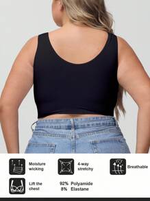 SHEIN 1 件女士加大码无缝无线柔软舒适运动文胸 - 黑色 - 查看 2