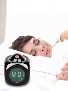 New Portable Multifunction LED Projection Alarm Clock Voice Announcement Time Display Auto Dimming Snooze Function Digital Night Light Projector For Bedroom Home Office Decor Modern Gadget