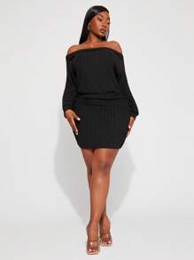SHEIN SXY 大码女式性感露肩紧身黑色连衣裙，适合日常穿着、节日、约会之夜、生日、单身派对装、婚礼、优雅、休闲、购物、街头服饰、外出、易于搭配且看起来苗条，凸显您的身材，修饰身材 - 黑色 - 查看 9