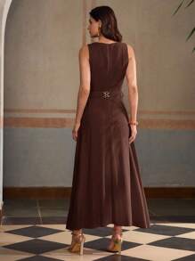 ZEYLAH VESTIDO DE LINO CON CINTURÓN - Café integral - Ver 3