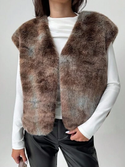 Aloruh New Short Fluffy Vest Jacket, Dropped Shoulder Fluffy Fur Vest, Stylish And In Fall/Winter