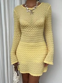 Sunnyshic Women's Vacation Casual Solid Color Textured Tie-Back Sleeveless Dress Yellow Dress Fall Cloth For Women - Yellow - View 5