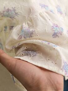 CosyJoli 大码夏季休闲百搭刺绣荷叶边粉色女衬衫