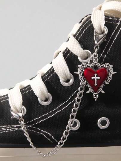 Grunge Punk Accessoires de chaussures vintage gothiques avec charme de cœur rouge, rose et croix punk, pour Halloween