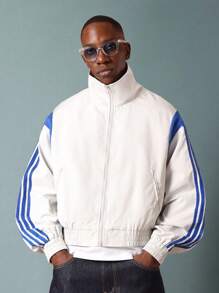 SUMWON Classic Retro Track Windbreaker Shell Lightweight Varsity Sport Full Zip Running Training Spring Fall Outerwear - Light Grey - View 1