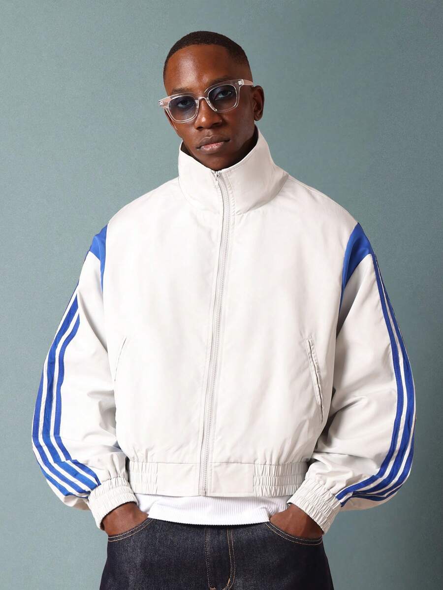 SUMWON Classic Retro Track Windbreaker Shell Lightweight Varsity Sport Full Zip Running Training Spring Fall Outerwear - Light Grey - View 1