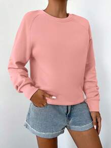 RueChic Solid Raglan Sleeve Sweatshirt - Pink - View 5