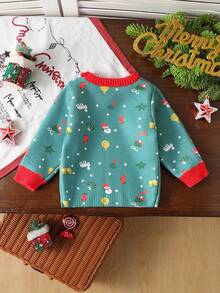 Toddler Boys' Christmas Santa Claus Pattern Knit Sweater,Green,Autumn,Funny Graphic,Matching Family Baby Clothes Knitted Fall Winter Kids Sweaters - Multicolor - View 2