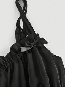 SHEIN MOD Women's Solid Color Lace Up Tie Spaghetti Strap Dress - Black - View 3