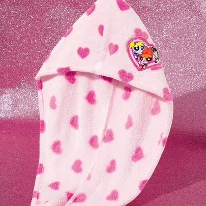 THE POWERPUFF GIRLS X SHEIN 1 chiếc khăn trùm đầu thấm hút mồ hôi họa tiết trái tim và hoa, bong bóng, hoa mao lương, phù hợp với mọi loại tóc, khăn quấn tóc Y 2 K, quà tặng ngày Valentine