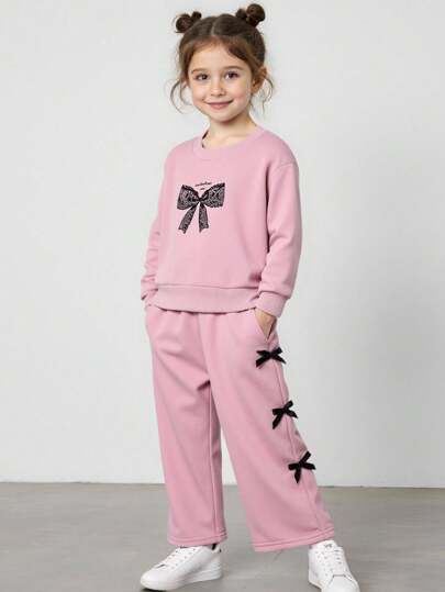 JNSQ 2 件套年轻女孩服装套装，蝴蝶印花运动衫和休闲运动裤，舒适运动套装，适合秋冬日常穿着、户外、度假、街头风格、派对和休闲