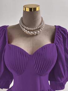 Ceyna Plus Size Elegant Solid Color Waist Cinched Dress, Summer