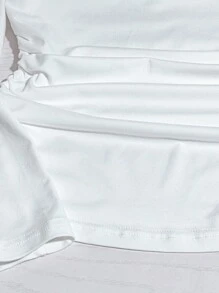 Franclia 时尚法式单肩长袖收腰白色上衣，秋冬女式T恤，秋季返校季长袖T恤，夏季假期阳光之旅度假风，全白设计，适合大学休闲春秋季穿着。 - 白色 - 查看 4