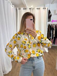 EMERY ROSE Women's Shirt, Casual Lemon Long Sleeved Button Up Shirt, Suitable For Spring And Autumn Fall Cloth For Women - Multicolor - View 6