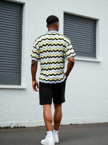 Manfinity Homme Men's Casual Button-Up Short Sleeve Knit Top Men Knitted Button Up Crochet Jersey Men Crochet Shirts - Baby Blue - View 2