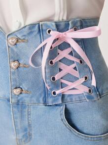 ROMWE EDITION Quần jeans ống loe cạp cao buộc dây thời trang thường ngày dành cho nữ - Rửa nhẹ - Xem 4