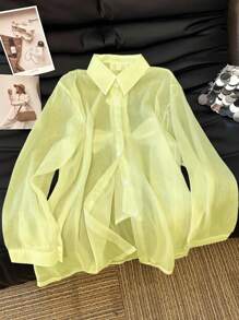 GlowEve Camisa elegante y casual con moño para vacaciones - Amarillo - Ver 2