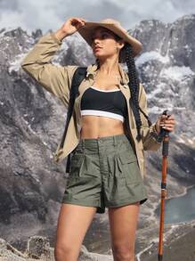 Flexra Women's Cargo Pocket Loose Casual Denim Shorts Outdoor Pants For Hiking Sun Protection Lightweight Quick Dry