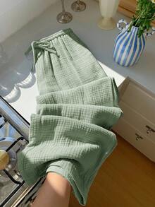 Comfortcana Women's Solid Color Knotted Casual Wide Leg Pants 100% Cotton Pants,Fall - Mint Green - View 7