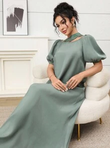 Yasmyna Women's Solid Color Minimalist Casual Short Sleeve Arabic Style Dress