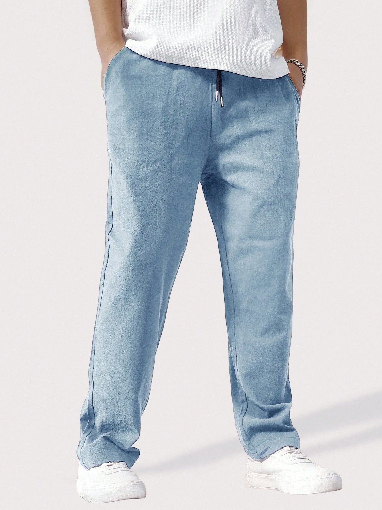 Manfinity Homme بنطلون رجالي فضفاض بخصر مرن وساق م...