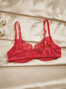Charlaine 女士时尚蕾丝法式无钢圈文胸，优雅休闲内衣文胸 - 紅色 - 查看 2